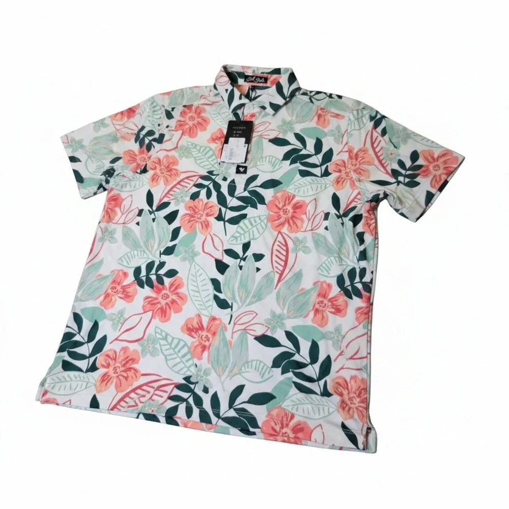 NWT‎ Bad Birdie M Floral Polo Shirt 4-Way Stretch UPF 50+